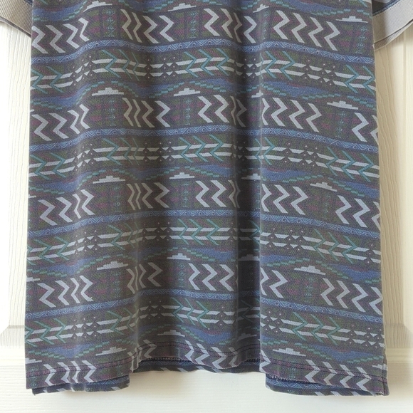 Woolrich 80's Vintage Funky Aztec Printed Short Sleeve Henley Polo Shirt Blue L - Picture 6 of 9